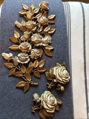 Gold Tone Floral Rose Wall Plaques Set